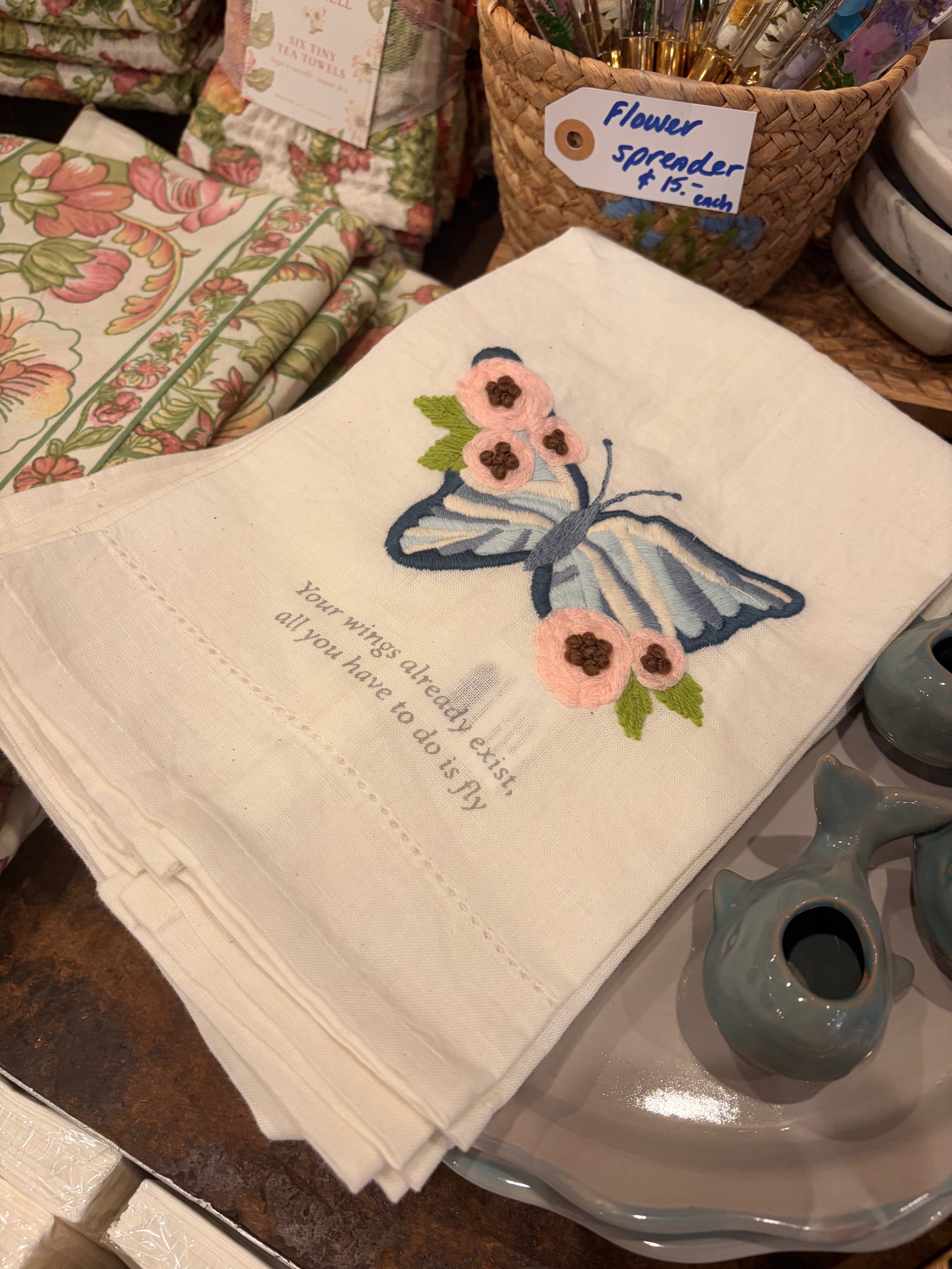 Garden Embroidered Tea Towel