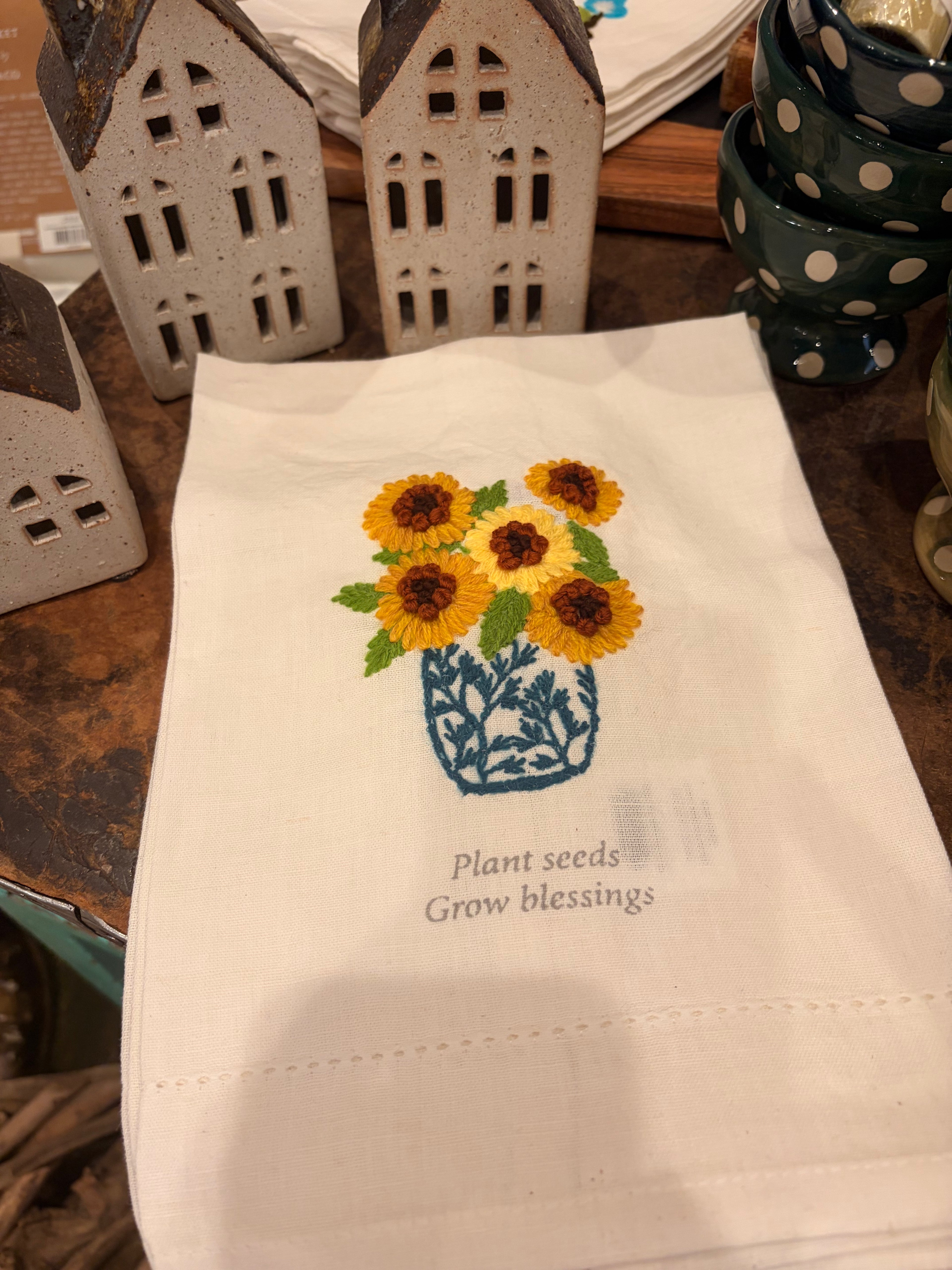 Garden Embroidered Tea Towel
