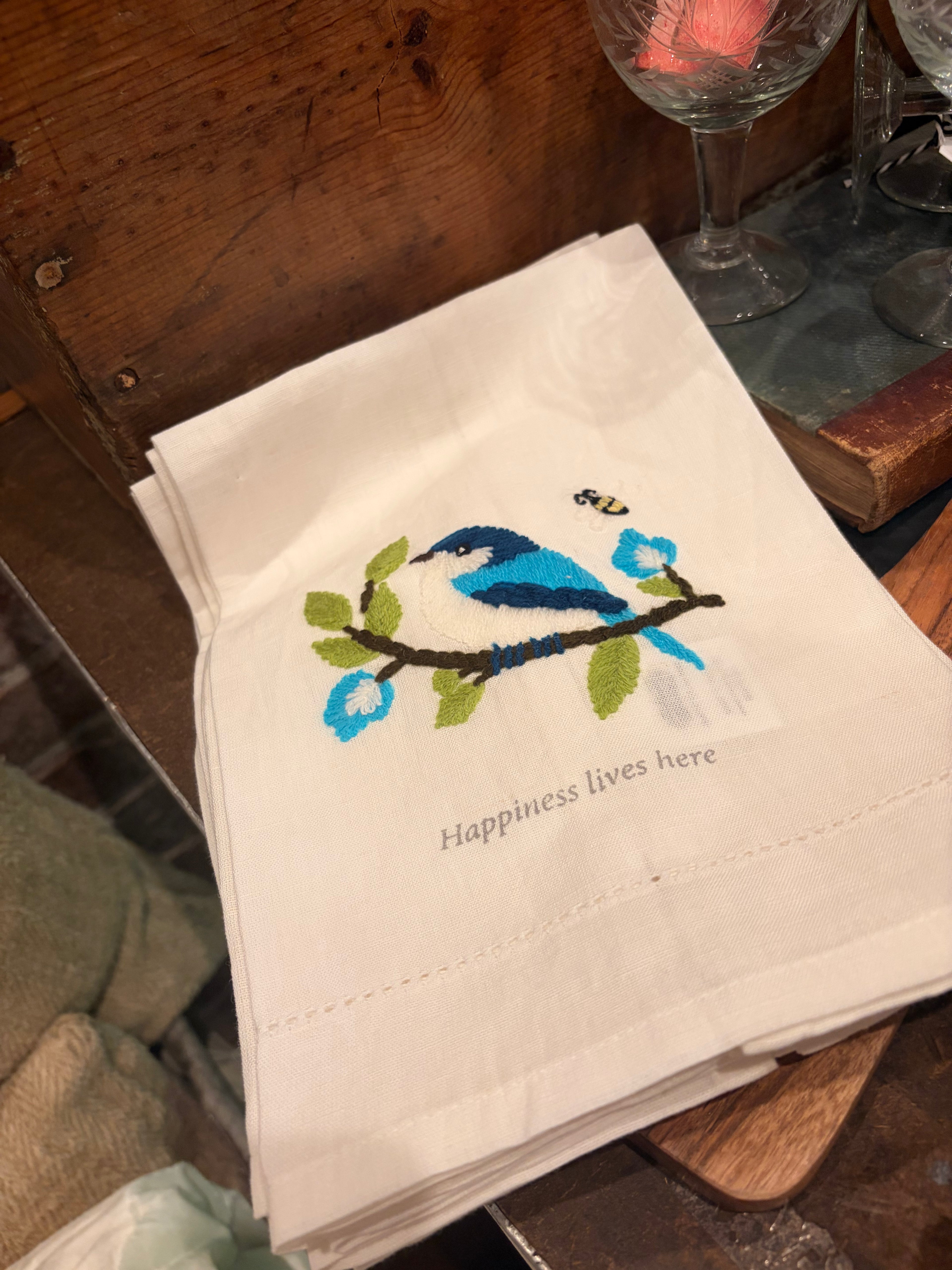 Garden Embroidered Tea Towel