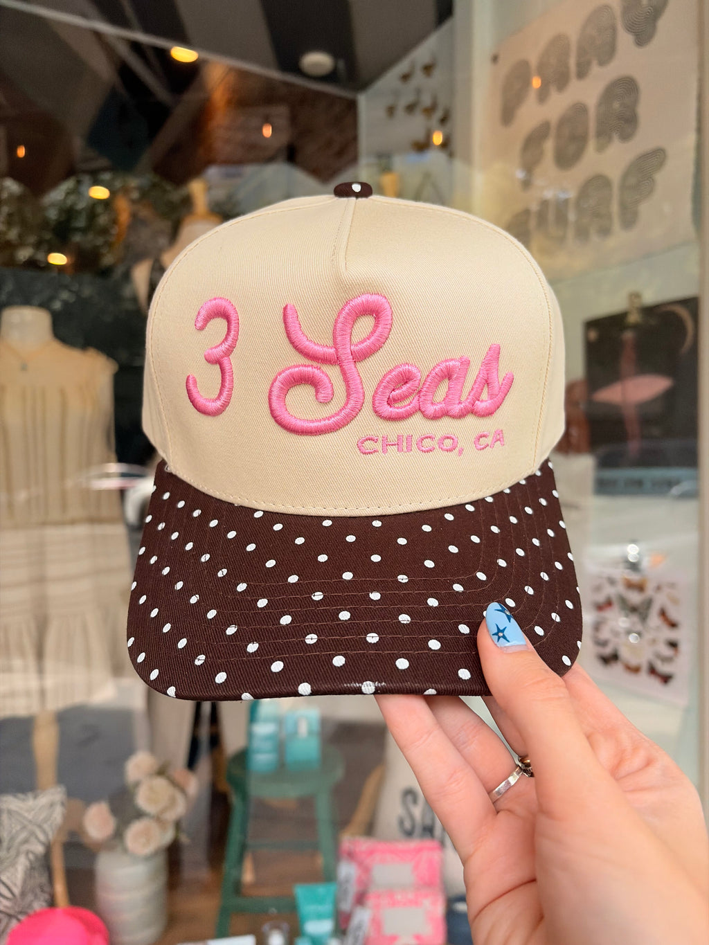 3 Seas Puff Embroidered Polka Dot Trucker Hat