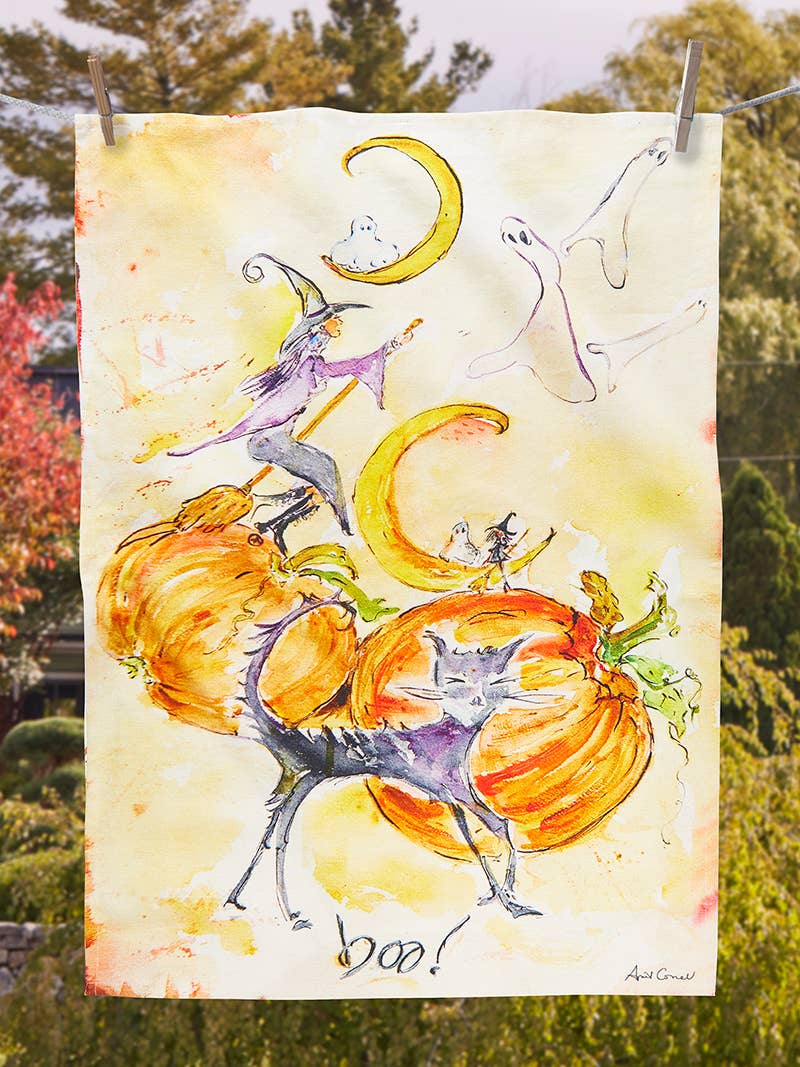 Boo! Watercolor Tea Towel