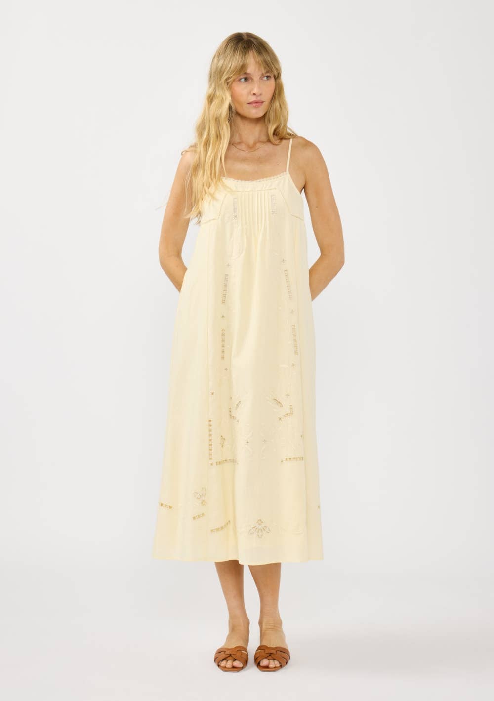 Lace Cutout Cream Midi Dress