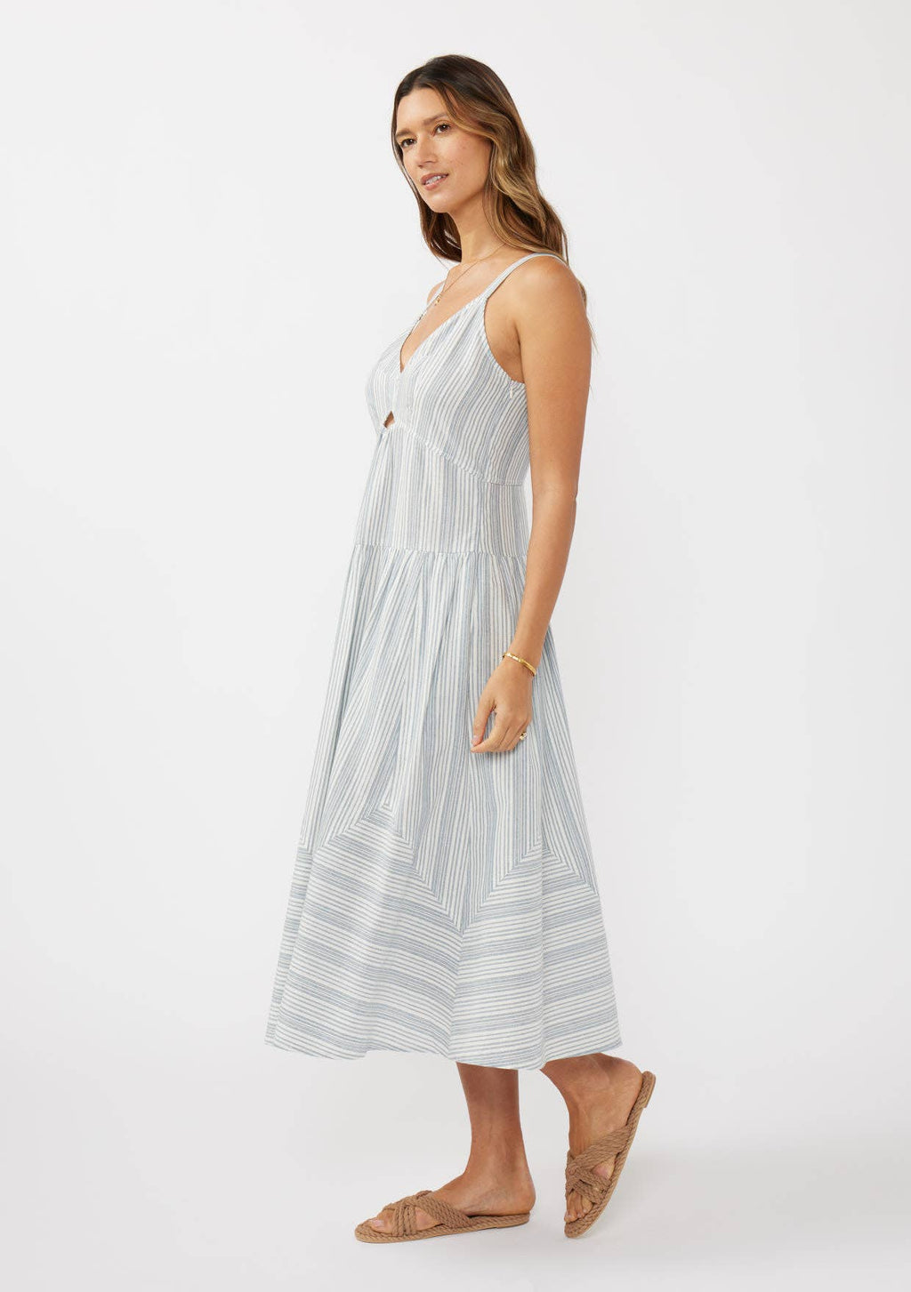 Striped V Cut-Out Midi Dress
