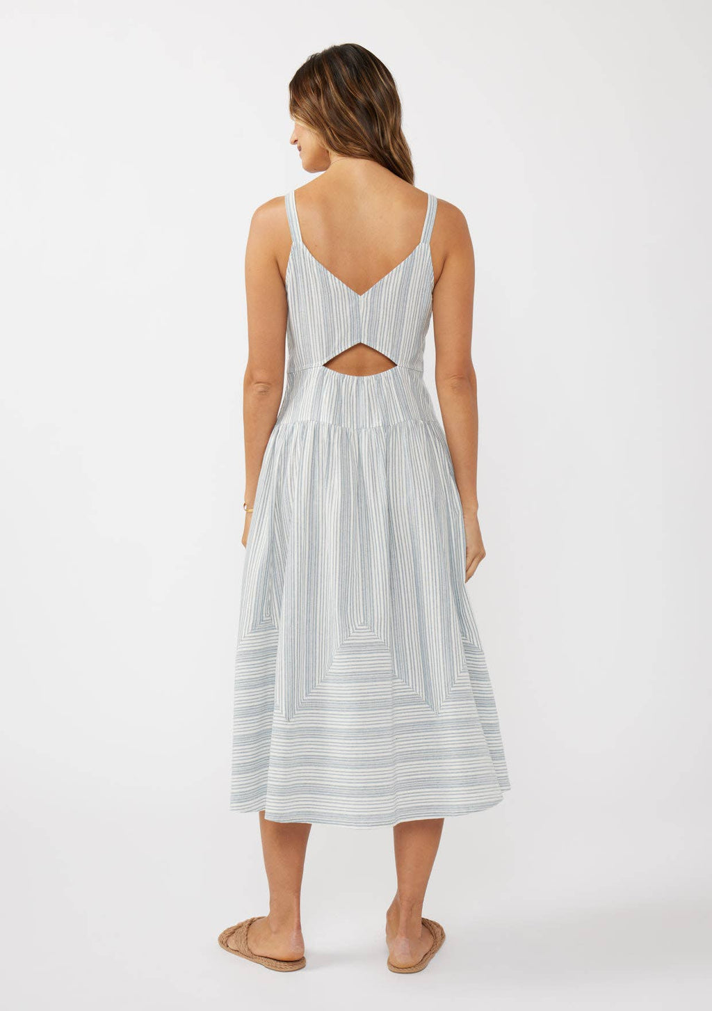 Striped V Cut-Out Midi Dress