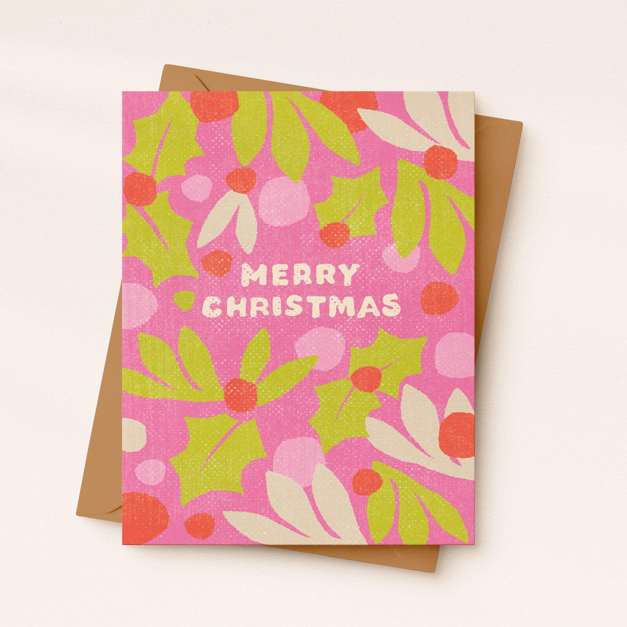 Pink Christmas Holly Card