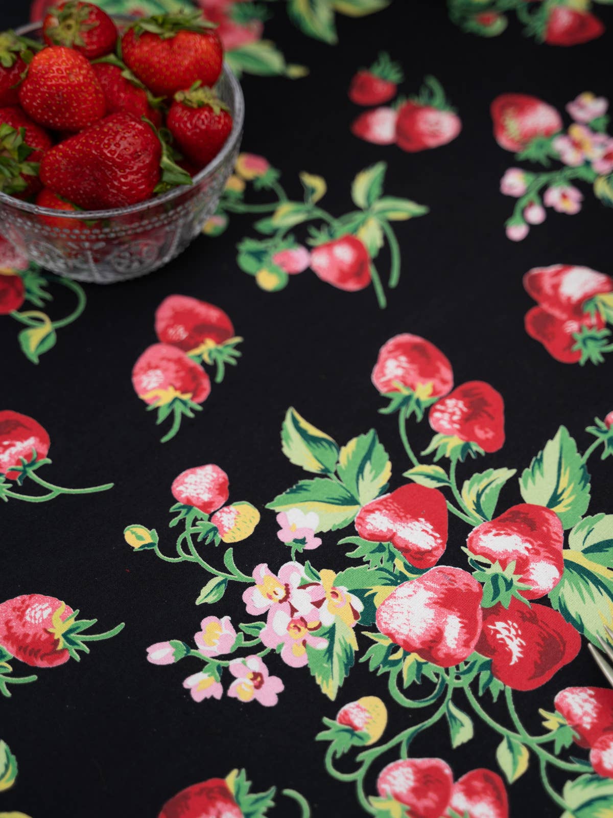 Strawberry Black 60" x 90" Dining Tablecloth