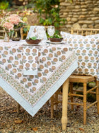 Happiness 54" Ecru Block Print Tablecloth