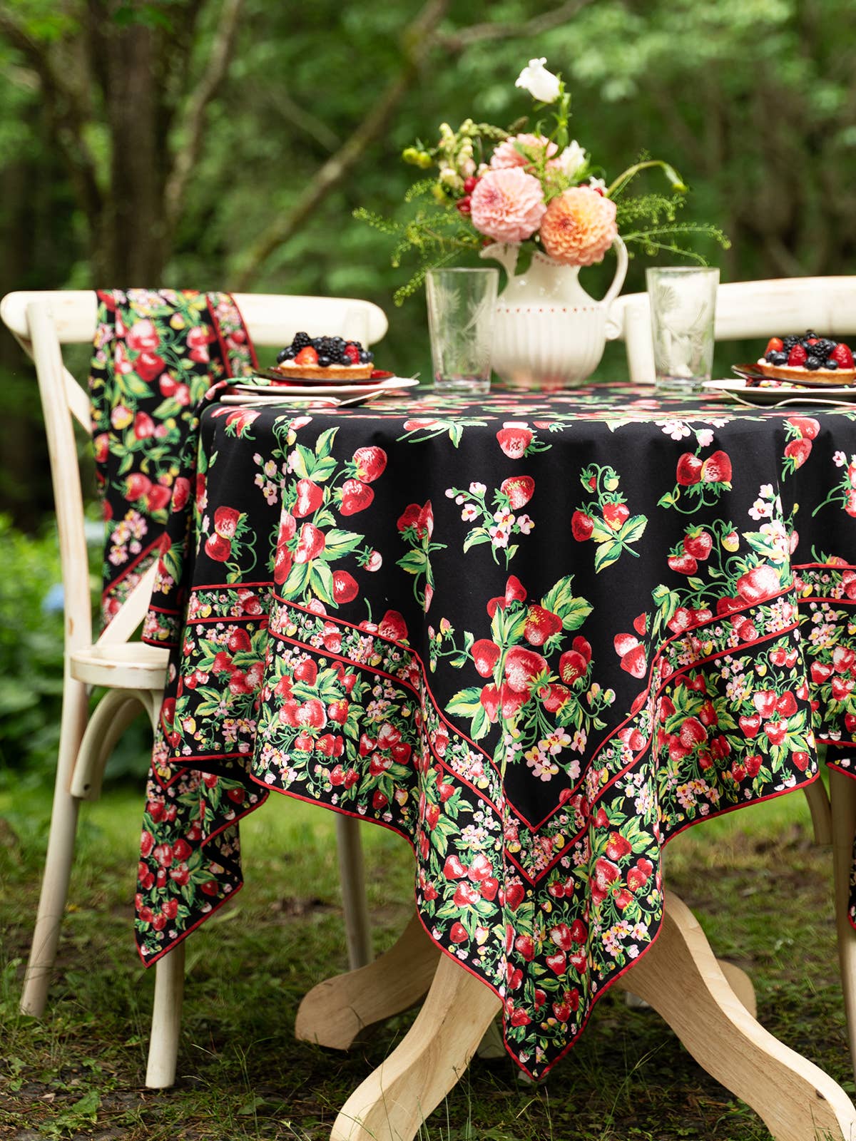 Strawberry Black 60" x 90" Dining Tablecloth