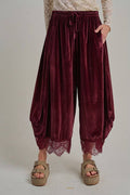 Velvet Lace Trim Barrel Pull-On Pant