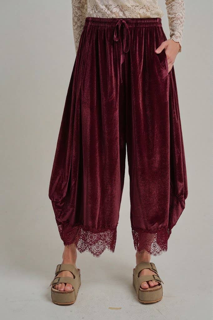 Velvet Lace Trim Barrel Pull-On Pant