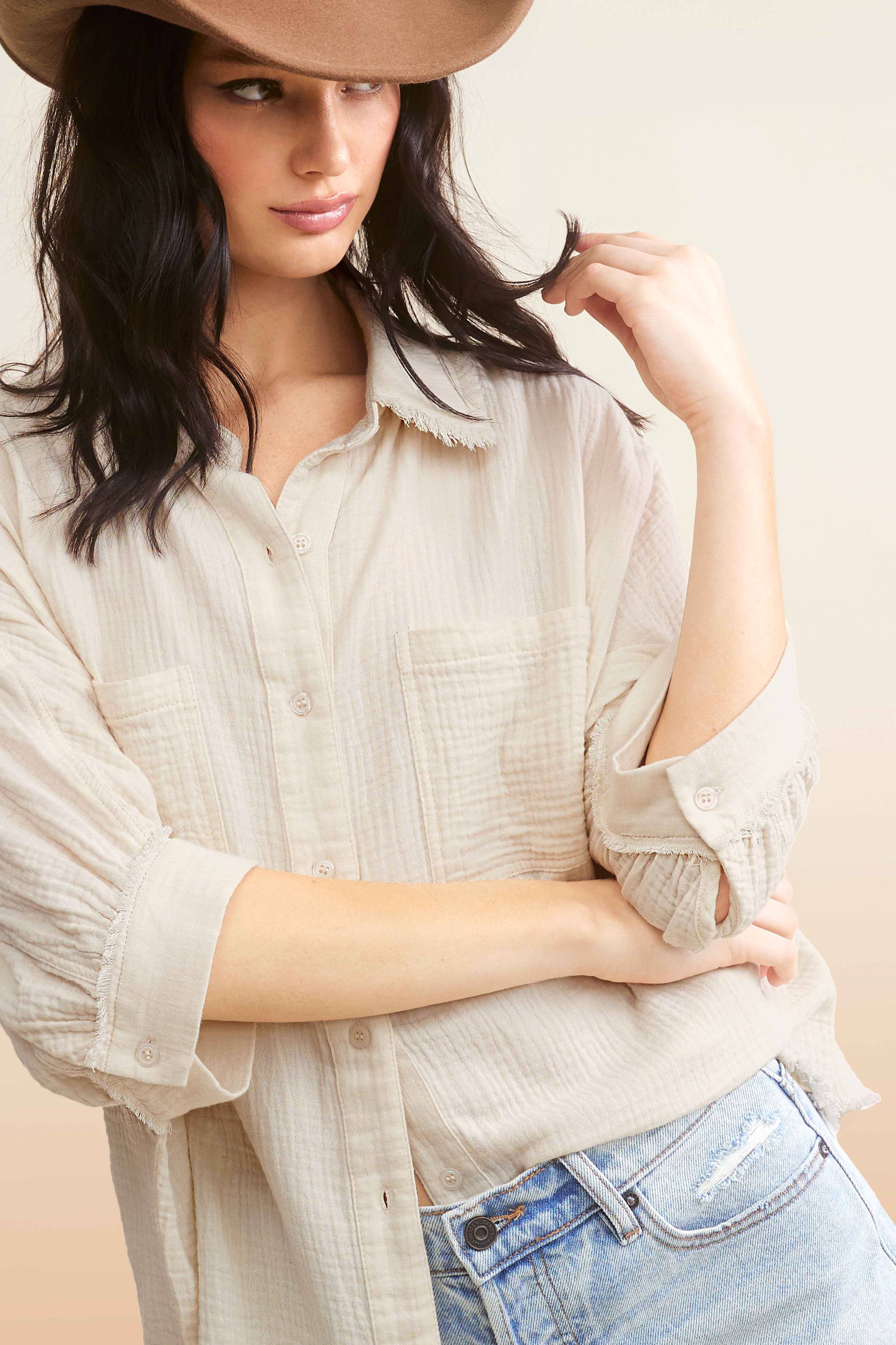 Crinkle Gauze Button Down Shirt