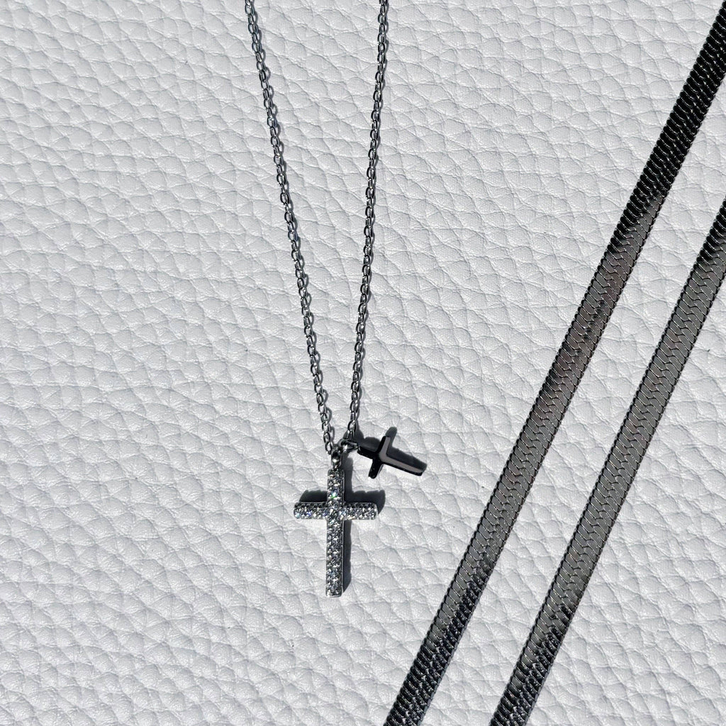 Angelic Silver Charm Cross Necklace