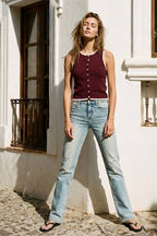 Burgundy Scallop Knit Button Tank