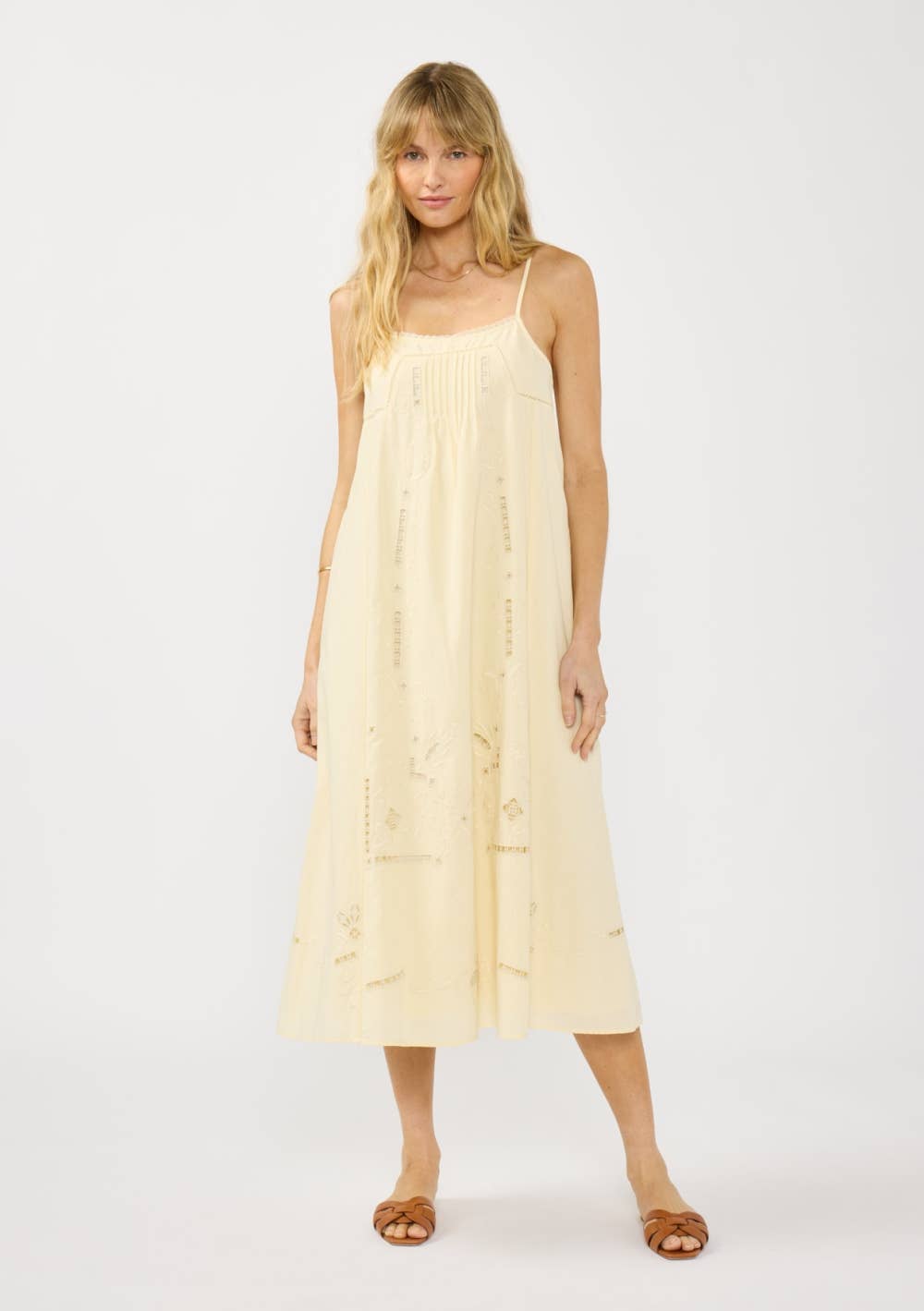 Lace Cutout Cream Midi Dress
