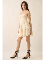 Cream Ruffle Embroidered Mini Dress