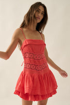 Cherry Drop-Waist Lace Mini Dress