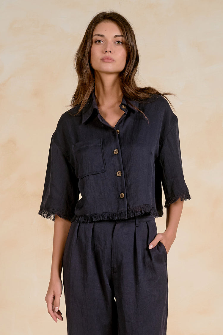 Lara Navy Button Top