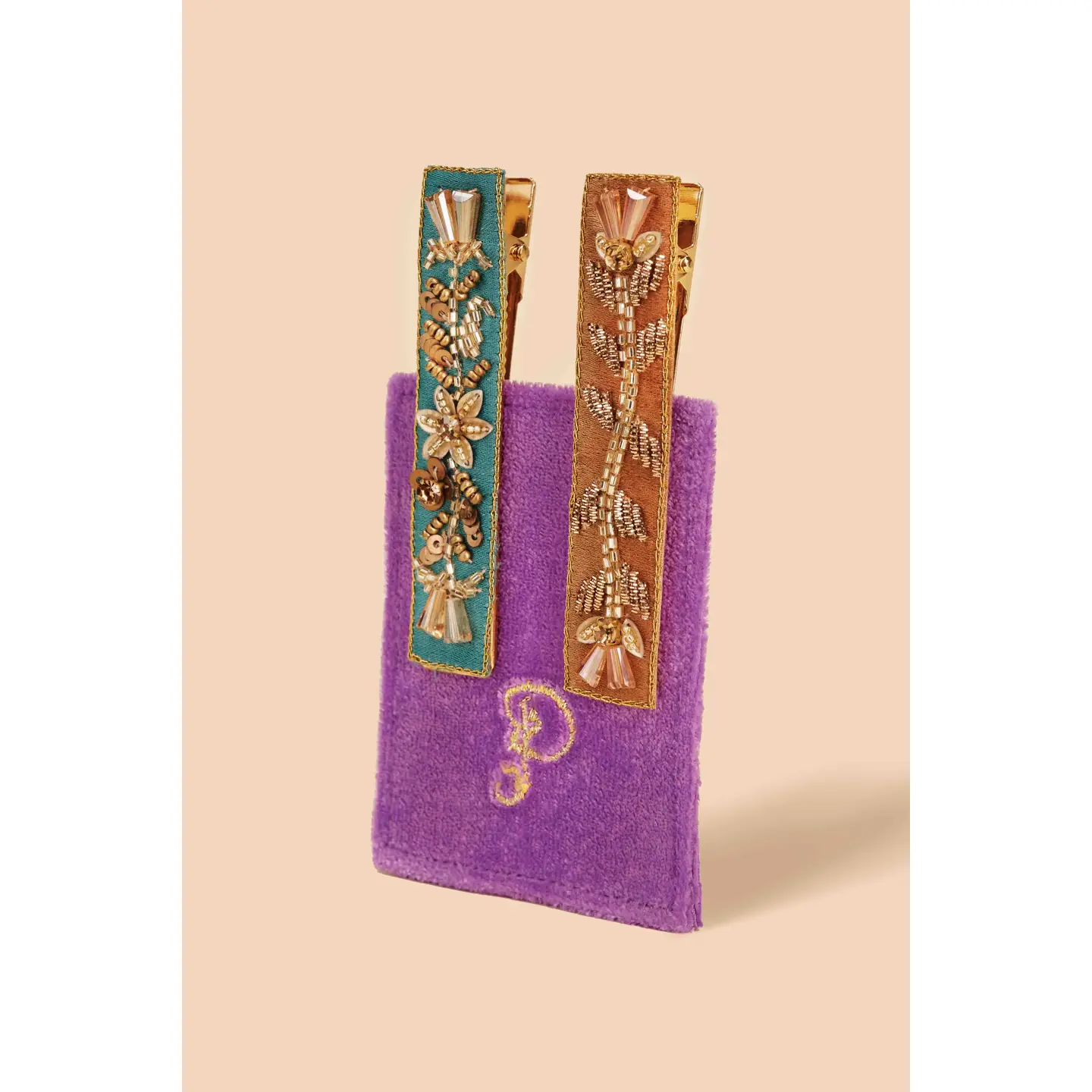 Floral Vines Narrow Jeweled Hair Clips