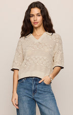 Denman Sandstone Crochet Polo Sweater