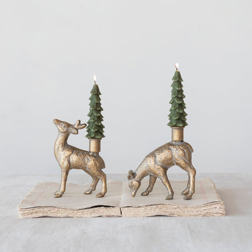 Iron Deer Taper Candle Holder Set