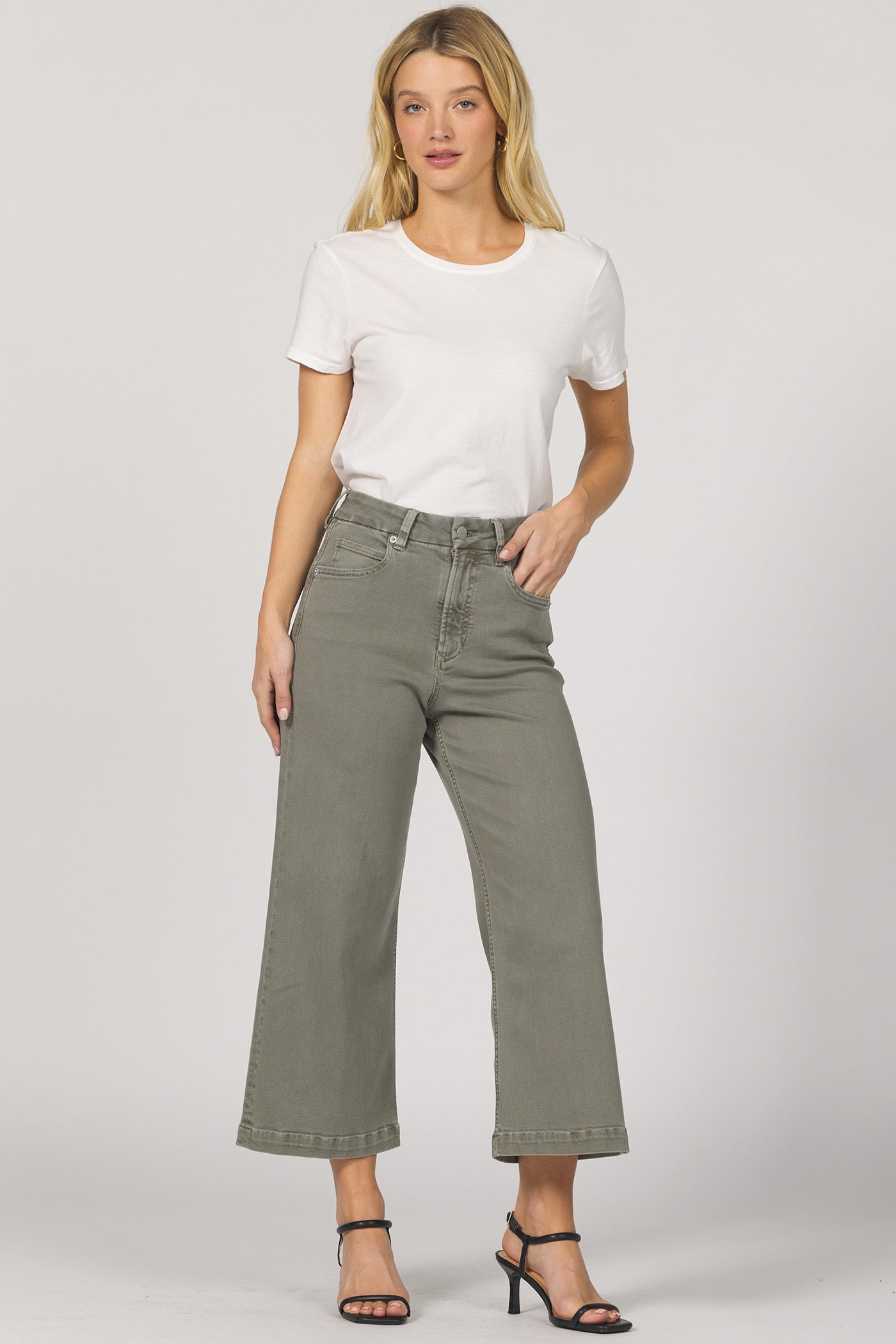 Audrey Vetiver Crop Wide Leg Jean