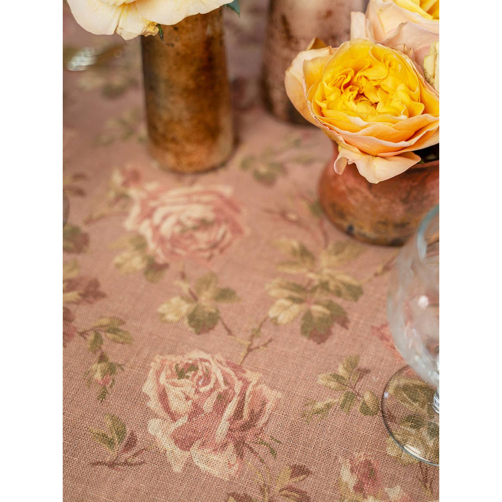 Vintage Rose Linen Tablecloth