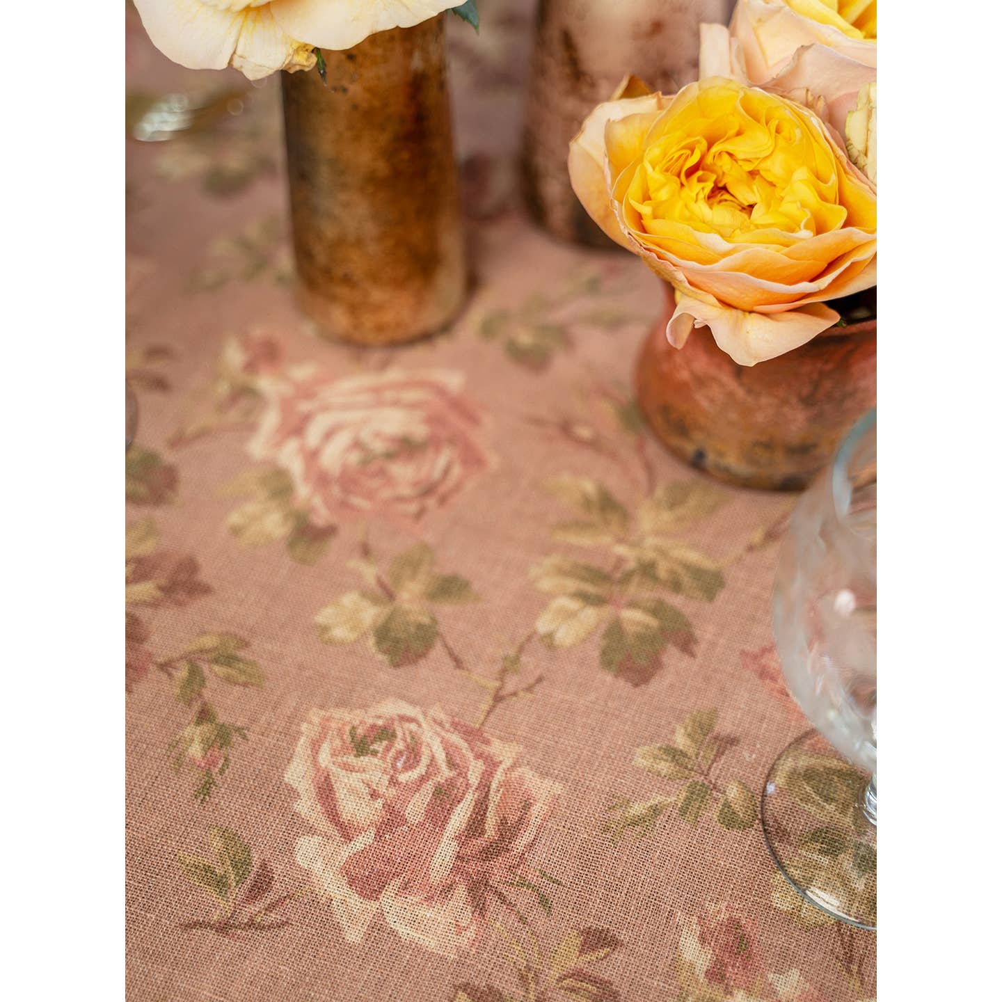 Vintage Rose Linen Tablecloth