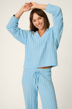 Cozy Cable Chenille Cloud Blue V Sweater