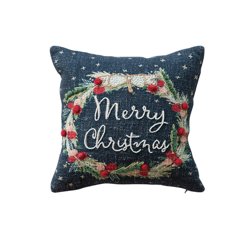 Merry Christmas Wreath Pillow