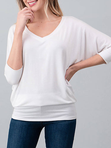 White Dolman Sleeve V Top