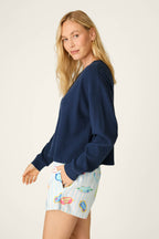 Blue Night Waffle Knit L/S Top