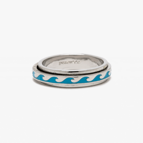 Silver Enamel Wave Fidget Ring
