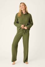 Cozy Cable Chenille Olivine Button Pullover