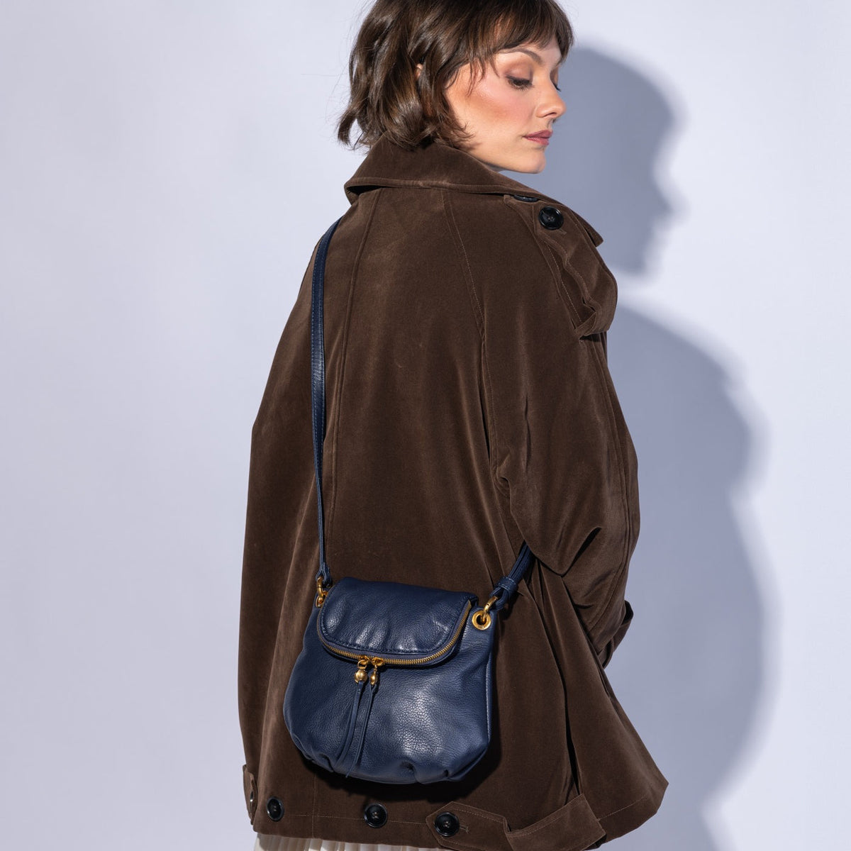 Fern Ink Navy Zip-Flap Crossbody Bag