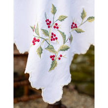 Winterberry Ecru Embroidered Tea Cloth