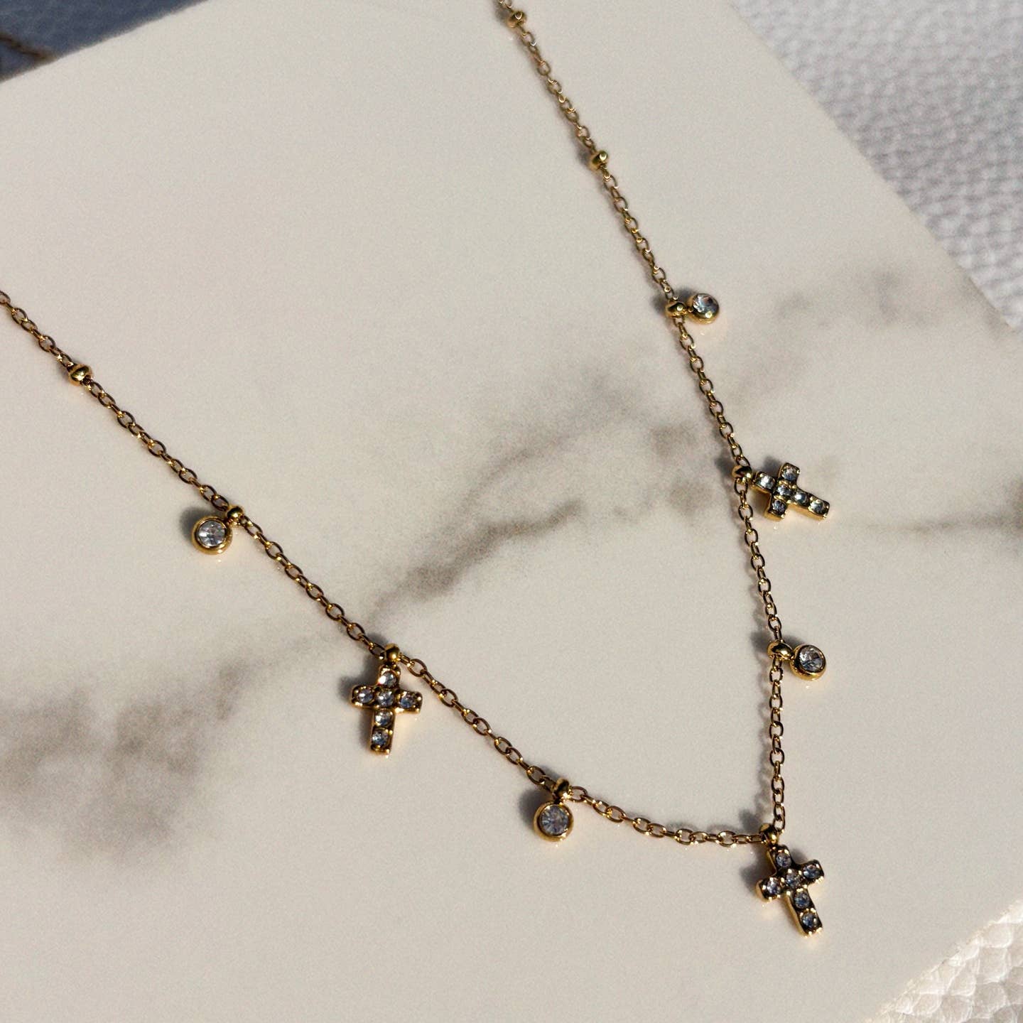 Dainty CZ Cross Shaker Necklace