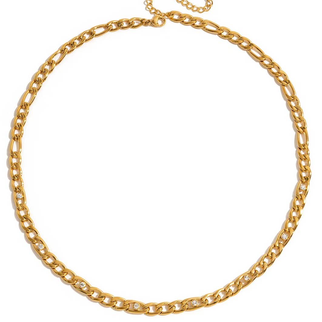 CZ Gold Figaro Cuban Chain