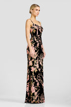Giovanna Black Velvet Floral Gown