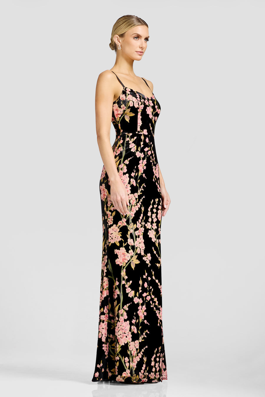 Giovanna Black Velvet Floral Gown