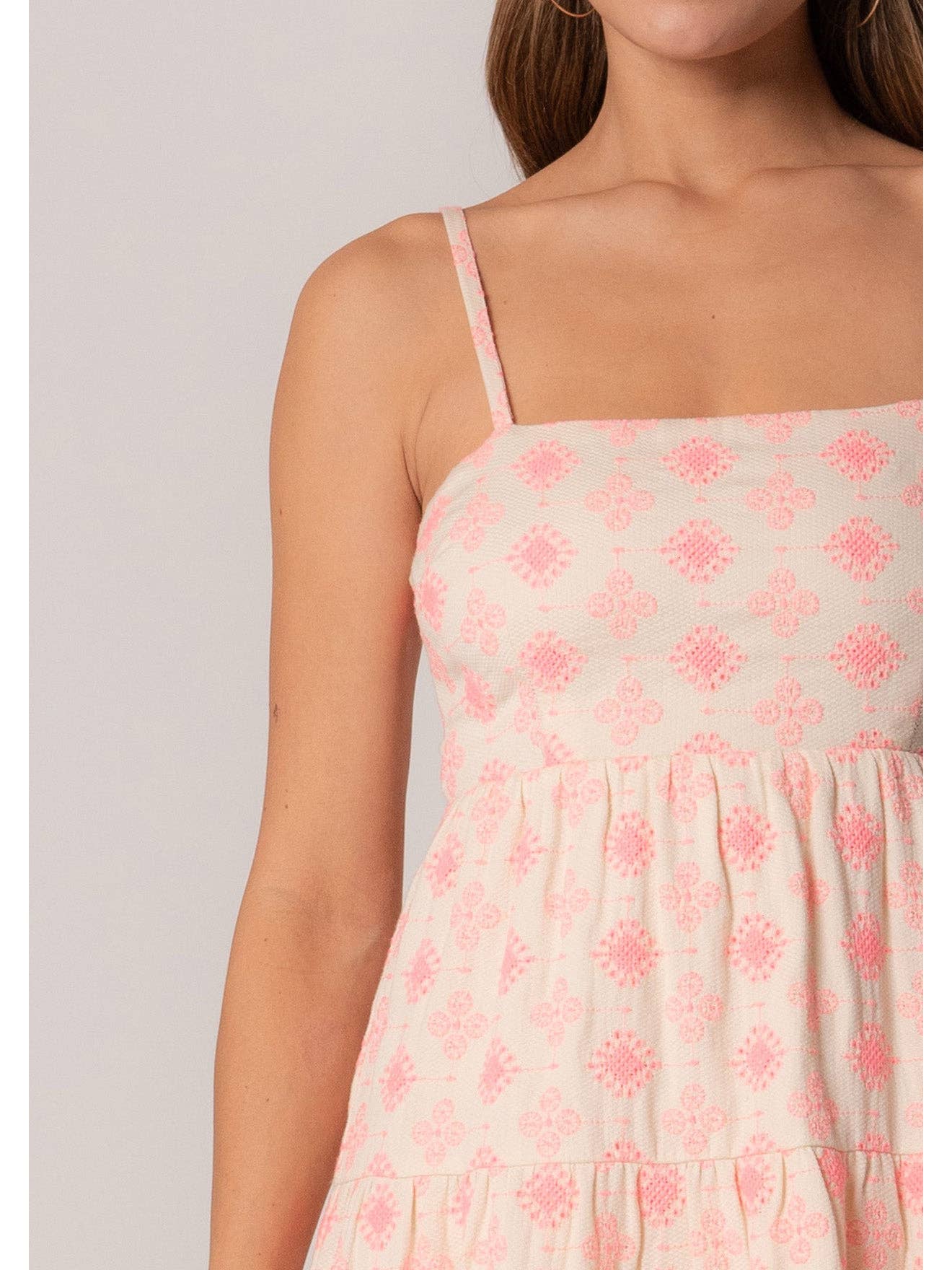 Pink Embroidered Tie-Back Sundress