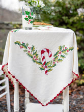 Candy Cane Cross Stitch Embroidered Tea Cloth