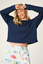 Blue Night Waffle Knit L/S Top