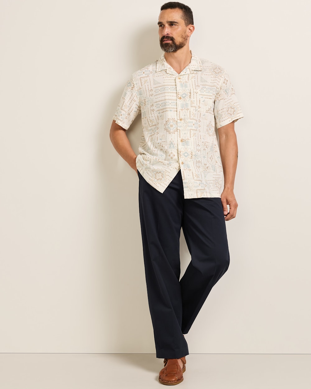 Aloha Laurel Grove Ecru Linen Button-Up