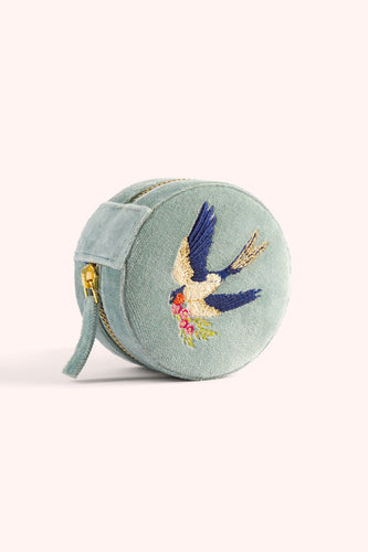 Swooping Swallows Velvet Round Jewelry Box