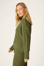 Cozy Cable Chenille Olivine Button Pullover