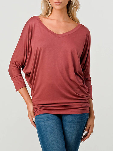 Red Clay Dolman Sleeve V Top