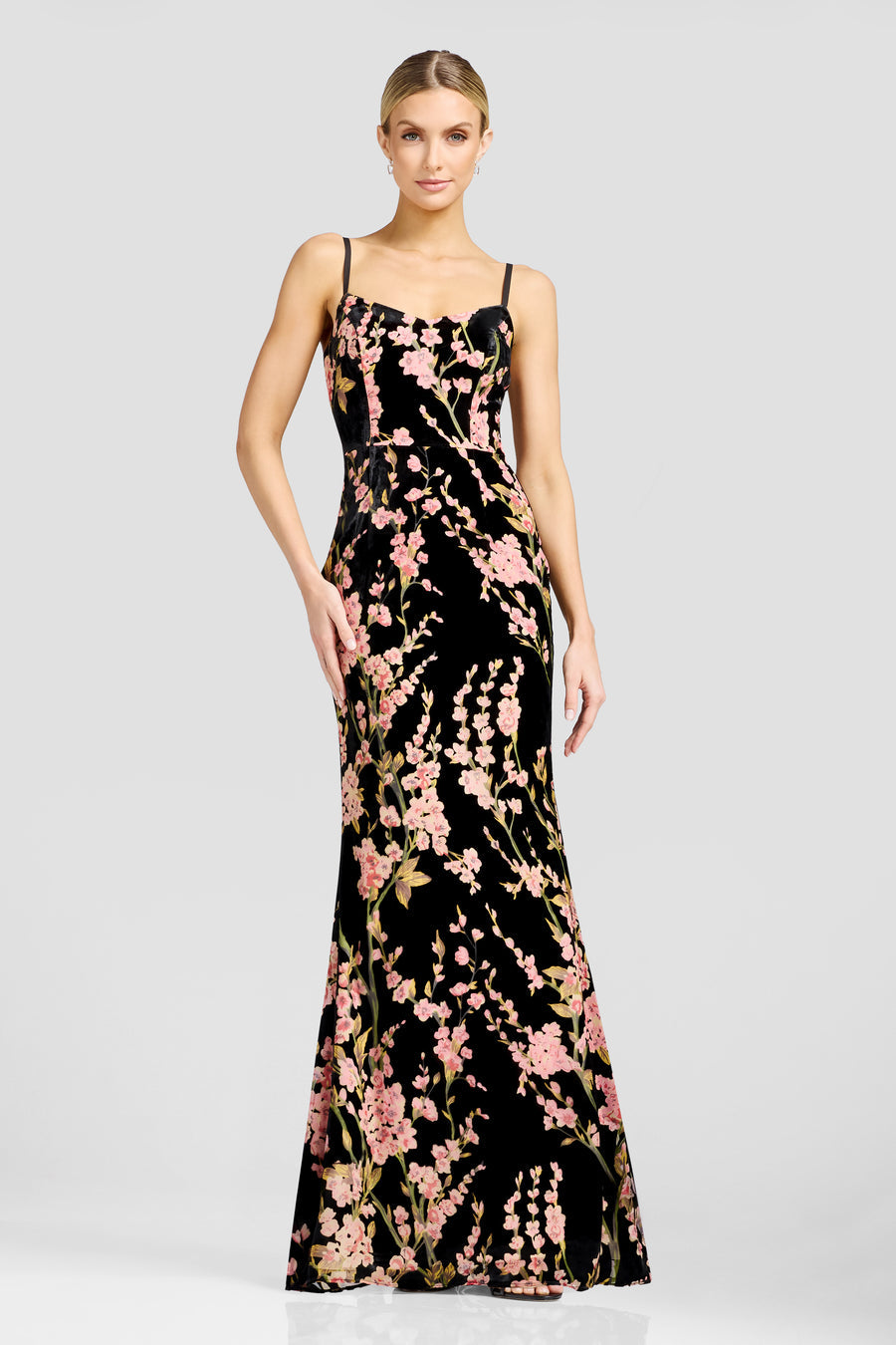 Giovanna Black Velvet Floral Gown