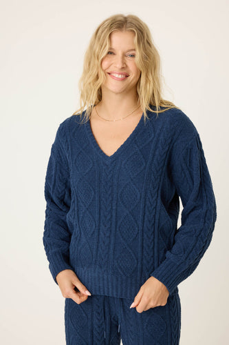 Midnight Cozy Cable V Sweater