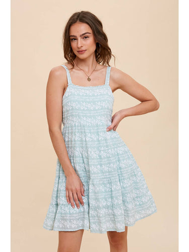 Blue Floral Tiered Dress