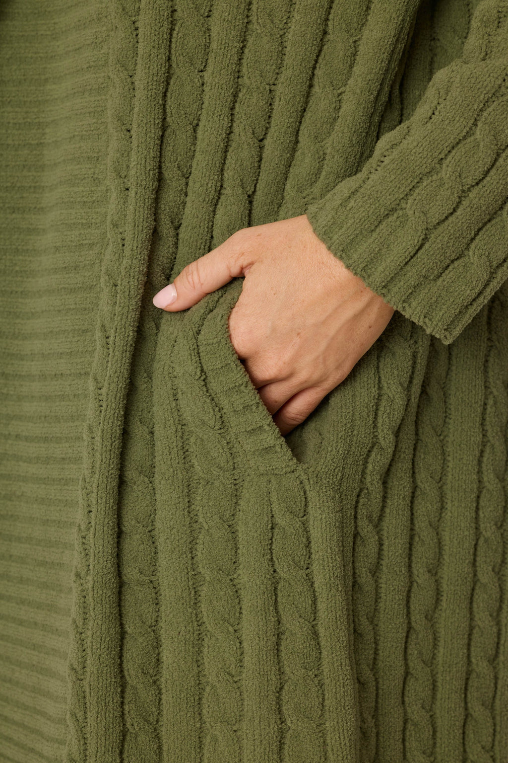 Cozy Cable Chenille Olivine Cardigan